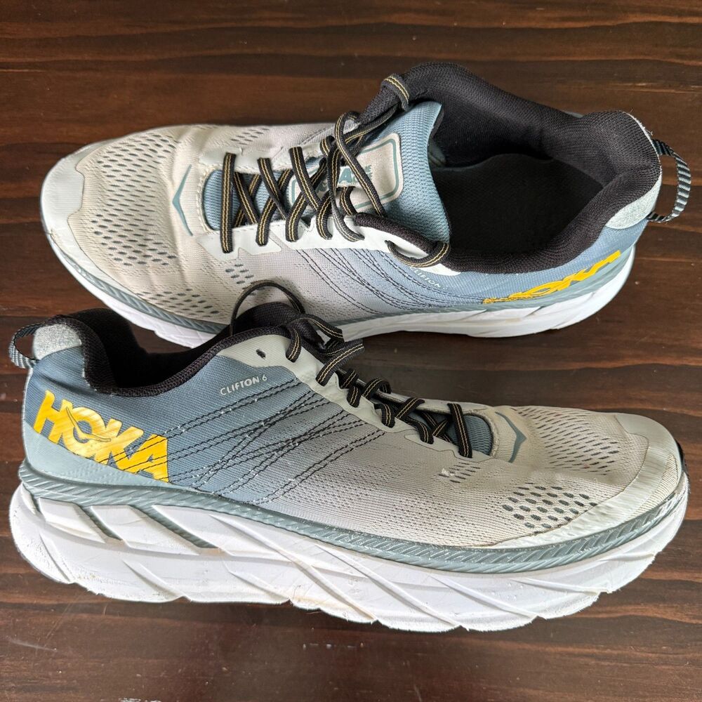 Size - 12 Hoka One One Clifton 6 Shoes Men's Gray Blue Running Max Cushion Road